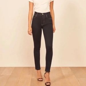 Reformation High Rise Contrast White Stitching Black Skinny Jeans 26